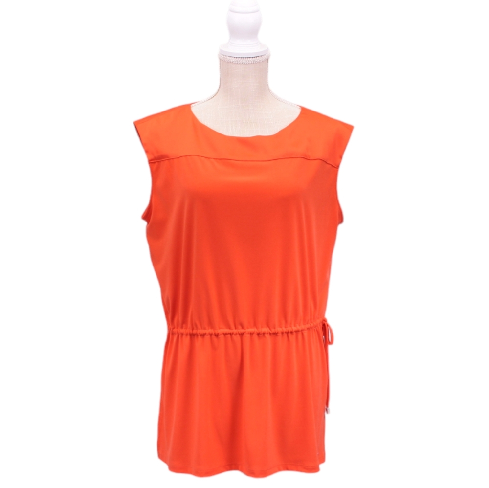 NWT Calvin Klein Orange Sleeveless Business Casual Side Drawstring Blouse Medium